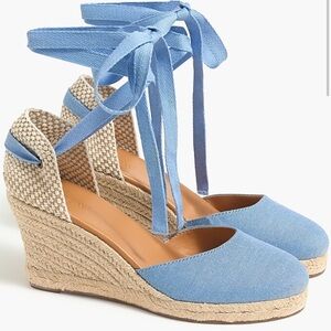 J.Crew Chambray Blue Ankle Wrap Espadrille Wedges - size 8, never worn